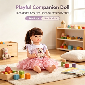 Poupée Reborn de 22 pouces en vinyle intégral, motif ours mignon, jupe tutu en tulle papillon, poupée de jeu - Product Image 3