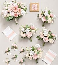 Bouquets <span class=keywords><strong>de</strong></span> mariée en fleurs artificielles en soie rose et beige <span class=keywords><strong>sable</strong></span>, 4 pièces, 7 pouces, pour demoiselles d'honneur, mariage - Product Image 6