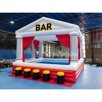 Tente de bar gonflable commerciale en forme de palmier tropical avec tabourets, bar à boissons gonflable jaune-vert pour fête au bord de la piscine dans la cour