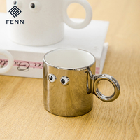 Mug à café en céramique FENN Funny Eye, Mug fantaisie en grès moucheté avec yeux 3D en relief et anse annulaire, Vente en gros, Logo personnalisé