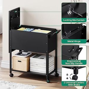 Armoire à dossiers mobile <span class=keywords><strong>avec</strong></span> serrure - <span class=keywords><strong>Chariot</strong></span> de classement à roulettes - Classeur à lettres suspendu - Classeur à dossiers coulissant pour la maison et le bureau - Product Image 4