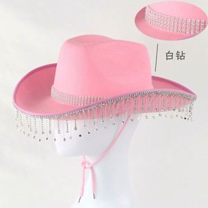 Chapeaux de cow-boy style western en promotion pour marié et mariée, chapeau de cow-boy rose avec strass pour fête - Product Image 3