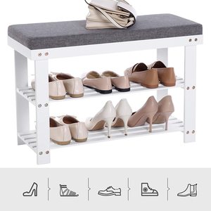 Shoe Rack With <b>Cushion</b> 3 Tier Bamboo Shoe Stool Entryway Indoor Hallway Bedroom Space Saving <b>Storage</b> Furniture - Product Image 4
