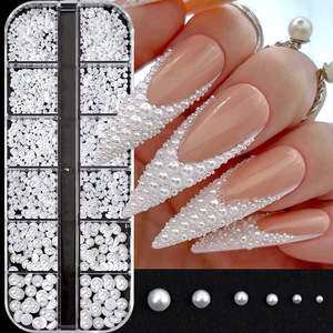 Adornos <span class=keywords><strong>de</strong></span> <span class=keywords><strong>Uñas</strong></span> con Perlas Redondas Surtidas en 12 Compartimentos, 6 Tamaños Mixtos, Mini Decoraciones <span class=keywords><strong>de</strong></span> <span class=keywords><strong>Uñas</strong></span> Redondas <span class=keywords><strong>de</strong></span> Color Frío - Product Image 4