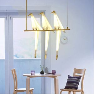 Lampe suspendue <span class=keywords><strong>en</strong></span> papier <span class=keywords><strong>en</strong></span> forme d'oiseau <span class=keywords><strong>origami</strong></span>, cage à oiseaux dorée, style nordique, salon, chambre à coucher, cuisine, luminaire à 3 têtes, lustre - Product Image 5
