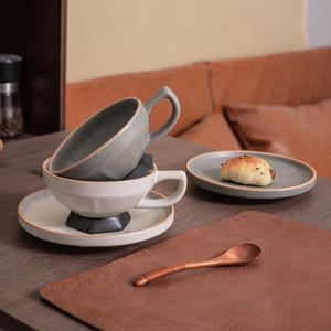 Juego de taza y platillo de cerámica Chaozhou, redondo, de color sólido, para té de la tarde - Product Image 2