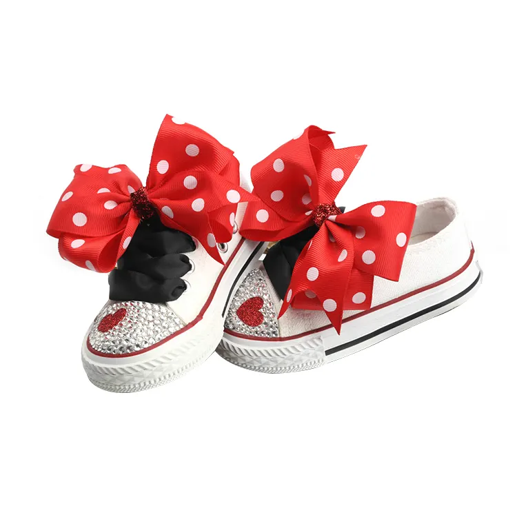Red Polka Dot Bowknot Bling Canvas Girls Toddle Shoes 1st July Halloween christmas Design Star Sneakers Cute Casual Shoes