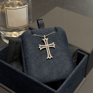 S925 Sterling <b>Silver</b> Luxury Antique Twin <b>Cross</b> Necklace with Full Diamond Inlaid <b>Pendant</b> Ultra-Fine Niche Design - Product Image 1