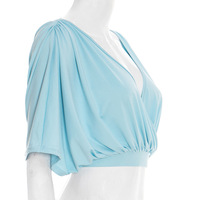 Viviblook Y26TP042 Ropa de Verano para Mujer, Nueva Camiseta Corta con Cuello en V Profundo, Pliegues Cruzados y Mangas Murciélago