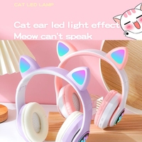 Auriculares Inalámbricos con Luz Flash y Orejas de Gato Adorables con Micrófono y LED Apagable para Niños y Niñas, Audífonos Estéreo Bluetooth para Música, Teléfono, Regalo para Gamers