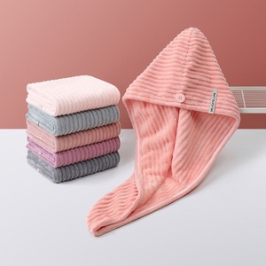 Bonnet de séchage pour cheveux en polaire corail 25x65cm rayé séchage rapide usage domestique - Product Image 2