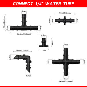 Conjunto de Conectores para Riego por Goteo, Conector en T de Plástico con Espiga de 1/4 Pulgadas, Codo y Tapón para Sistema de Microaspersores - Product Image 5