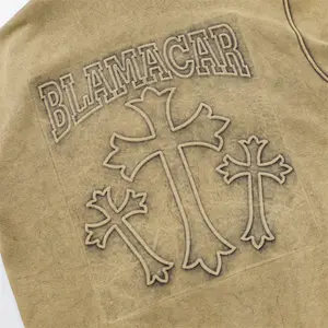 Hersteller Cross Fleece Baggy Logo Zip Up Emboss Vintage gewaschene Hip Hop Männer Hoodies Sweatshirts