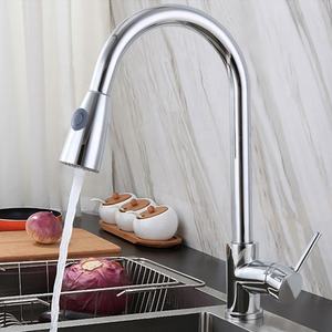 Robinet de cuisine de luxe en acier inoxydable 304 chromé, extractible, avec bouton d'arrêt d'eau, pivotant à 360 degrés, mitigeur chaud/froid pour évier - Product Image 3