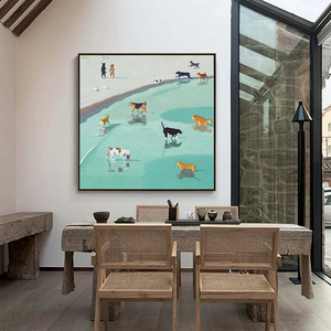 Paws At Tide – Impression sur toile minimaliste avec cadre, scène de plage pour chien, art animalier contemporain, décoration murale intérieure - Product Image 5