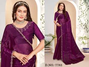 Travail manuel lourd soie femmes Saree avec Zircon Cutwork frontière indien et pakistanais vêtements mariée Saree disponible en gros - Product Image 2