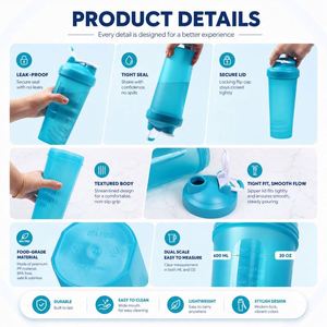 Botella Mezcladora Deportiva de Plástico PP de 400 ml y 600 ml con Logotipo Personalizado al por Mayor, para Gimnasio, Deportes, Proteínas, Regalo Promocional - Product Image 5