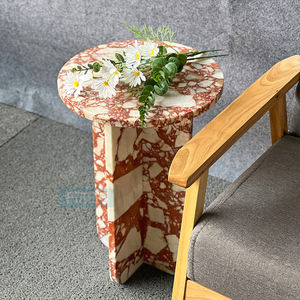 Mesa auxiliar de mármol rojo Calacatta de lujo con zócalo natural moderno, mesa de té, mesa de centro para sala de estar, dormitorio, decoración del hogar - Product Image 2
