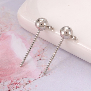Nantong Rhinestones 925 Silver Bean Earring <b>Posts</b> <b>Round</b> Studs For DIY Jewelry Making Components - Product Image 3