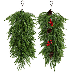 Guirnalda Colgante de Pino Norfolk Artificial con Bayas Rojas, Decoración Navideña de Cedro para Exteriores, Estilo Nórdico, para Puerta o Pared - Product Image 4