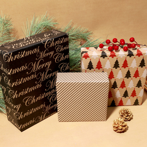 Set of 3 Vintage Tree Pattern Christmas Wrapping <b>Paper</b> <b>Roll</b> Golden Printed Black Coated Christmas For Gift Box Decoration - Product Image 6