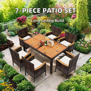 Conjunto de Comedor Moderno y Duradero para Exteriores con Sillas de Ratán Sintético, Cojines Suaves, Material de Mimbre Sintético, <span class=keywords><strong>6</strong></span> Plazas, Negro - Product Image 3