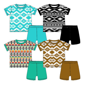 Conjuntos de Ropa de Verano para Bebés y Niños Pequeños con Estampado Azteca, Camisetas de Manga Corta y Pantalones Cortos, Conjuntos de 2 Piezas - Product Image 1
