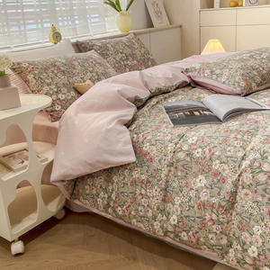 Nouveau petit ensemble de quatre pièces en coton à fleurs Style nordique écologique toutes saisons 200TC housse de <span class=keywords><strong>couette</strong></span> drap de <span class=keywords><strong>lit</strong></span> - Product Image 4