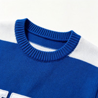 Vente en gros de pulls tricotés pour hommes, personnalisés, décontractés, modestes, vêtements de sport, à manches courtes, bleus et blancs, sans capuche