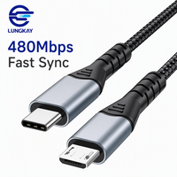 Câble de charge rapide Type C vers Micro USB 3A LUNG KAY, 5 Gbps, avec synchronisation de données OTG et blindage en feuille d'aluminium pour téléphone Android