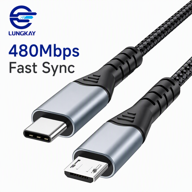 LUNG KAY Manufacture 3A Fast Charging Type C to Micro USB Cable 5Gbps OTG Data Sync Cord with Foil Shielding for Android Phone