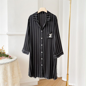 Nighty design da donna <span class=keywords><strong>camicia</strong></span> da <span class=keywords><strong>notte</strong></span> in seta <span class=keywords><strong>Sexy</strong></span> <span class=keywords><strong>camicia</strong></span> da <span class=keywords><strong>notte</strong></span> a maniche corte in raso camicie da <span class=keywords><strong>notte</strong></span> a righe estive taglie forti - Product Image 3
