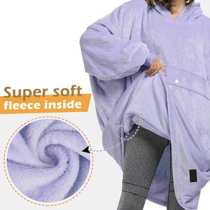 Sweat-shirt à capuche surdimensionné en microfibre lavande, style couverture, en polaire portable, pour adultes, hommes et femmes, cadeau idéal - Product Image 2