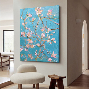 Peinture à l'huile sur toile inspirée de Van Gogh, texture épaisse, fleur d'abricot, décoration florale moderne, suspendue au salon, au couloir - Product Image 4