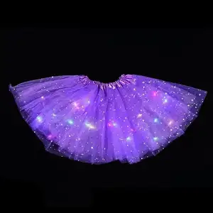 Led Gloeiende Lichte Prinsessenrok Vrouwen Laag Mesh Van Lichten Ballerina Party Dansende Gezwollen Rok Latex Minirokje Kostuum