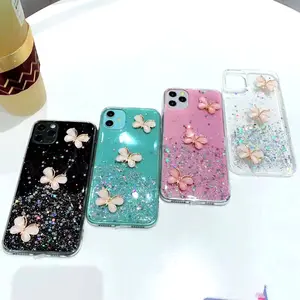 热卖3D少女闪亮蝴蝶手机套适用于iPhone 14金箔环氧凝胶套适用于iPhone 13 12 11 7 8 X XR XS MAX