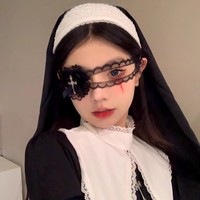 Halloween Nun Eye Mask Cosplay Lolita Headpiece Lace Face Cover Dark-themed Hair Accessoire