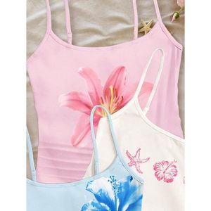 FOXA Women's Tank <b>Tops</b> 3 Pack Spaghetti Strap Floral Print Fitted Summer Camisole Breathable Polyester Knitted <b>Top</b> - Product Image 5