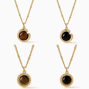 Collar con Colgante de Ojo de Tigre Negro Ónix Vintage N93T, Chapado en Oro de 18K, Joyería al por Mayor, Resistente al Agua, Hipoalergénico, No se Desvanece - Product Image 2