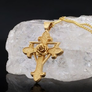 Colata collana rosicruciana Dainty 316l in acciaio inox Pvd placcato oro 18k gioielli Love Rose ciondolo <span class=keywords><strong>croce</strong></span> collana - Product Image 5
