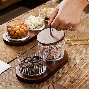 Plateau à fruits en <span class=keywords><strong>verre</strong></span> de style nordique, plateau à en-cas avec plateau en bois d'acacia, bol en cristal <span class=keywords><strong>pour</strong></span> les amuse-gueules, <span class=keywords><strong>pour</strong></span> la maison ou le <span class=keywords><strong>bureau</strong></span> - Product Image 4