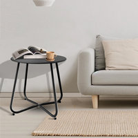 Table d'appoint de patio moderne en acier métallique ronde avec rangement, design minimaliste pour le mobilier de salon |   Petite table basse d'appoint