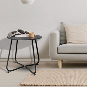 Modern Round Metal Steel Patio <b>Side</b> <b>Table</b> for <b>Outdoor</b> Garden, Balcony & Living Room | Small Accent Coffee <b>Table</b> - Product Image 1