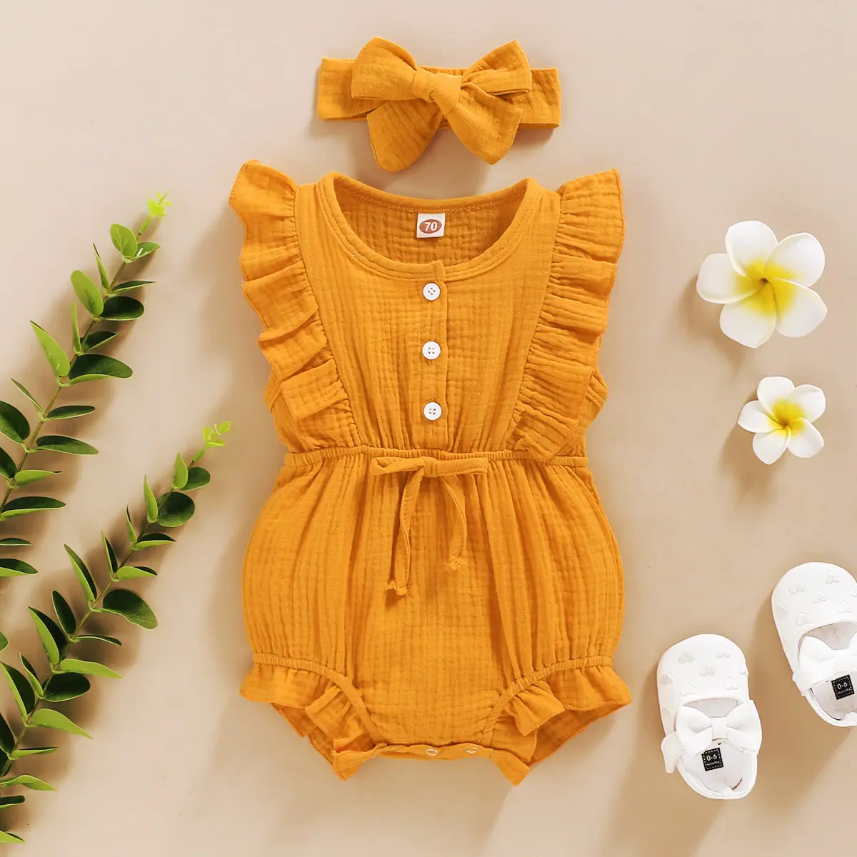 Infant Baby Girls Color Solid Ruffles Backcross Romper Sleeveless Candy Color Bodysuit Outfitsbaby Robes Xinantime Newborn Romper,Big Sales Yellow, 6-12 Months 