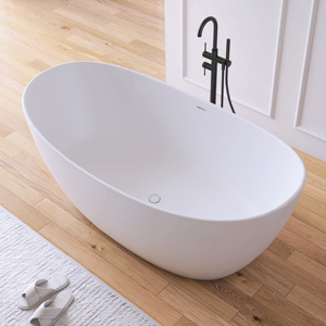 Baignoire Maydon 1650 mm en surface solide avec baignoire en pierre artificielle pour la maison, baignoire autoportante moderne blanc mat – Fournisseur - Product Image 1
