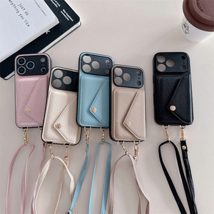 เคสโทรศัพท์หนังแท้แบบสายคล้องคอสำหรับผู้หญิง สำหรับ iPhone 15 16 Plus, เคส iPhone 17 Pro Max พร้อมช่องใส่บัตรแบบสะพายข้าง - Product Image 1