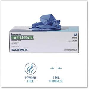 Guantes Desechables de Nitrilo Azules Boardwalk Serie 380, Sin Polvo, Tamaño Mediano, 4 Mil de Grosor, Uso General, 100/Caja - Product Image 3