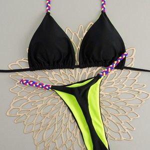 Costume <span class=keywords><strong>da</strong></span> bagno bikini <span class=keywords><strong>da</strong></span> donna 2026 con top all'americana e <span class=keywords><strong>slip</strong></span> brasiliano reversibile ad asciugatura rapida in Spandex/Poliestere, ideale per la spiaggia e feste in piscina - Product Image 1
