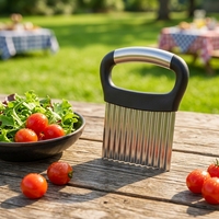 Outil de découpe pour frites gaufrettes, couteau à légumes et fruits frais, lame de hachage ergonomique renforcée avec manche en bois, gadgets de cuisine