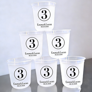 Gobelets en PET transparents jetables en forme de U pour thé au lait à bulles Boba, 12oz, 16oz, 24oz, 8 oz, personnalisables avec nom et armoiries de mariage, bleus - Product Image 1
